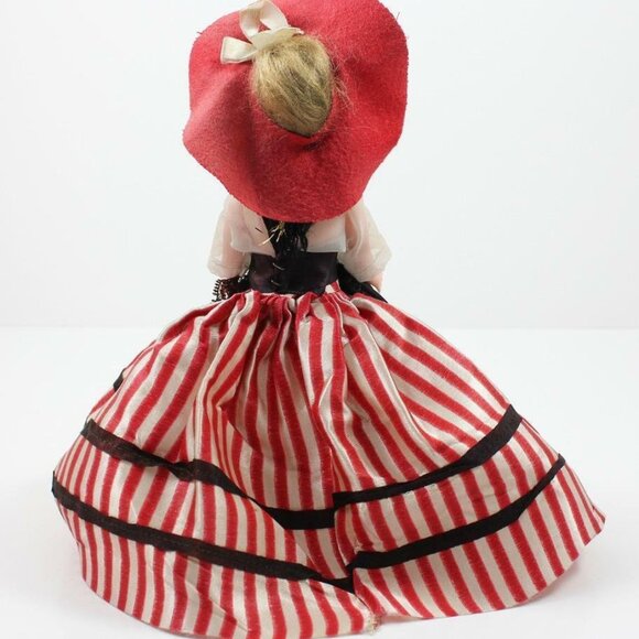 Vintage Plastic Costumed Display Doll Sleep Eyes Frozen Legs Red & White Dress - Picture 4 of 10